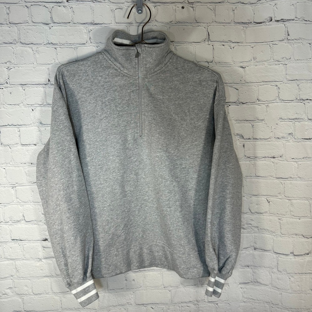 Tuckernuck Womens XS Gray 100% Cotton Quarter Zip Sweatshirt Striped Cuffs